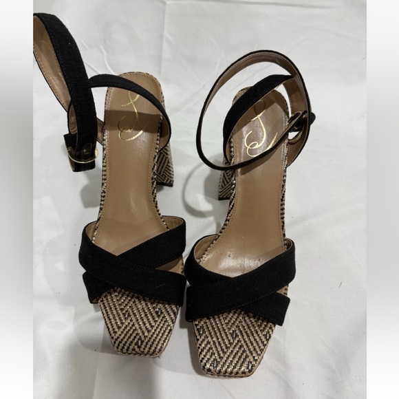 Jessica Simpson Shoes - Jessica Simpson Boho Woven Block Heel Sandals Black Strap Size 8.5